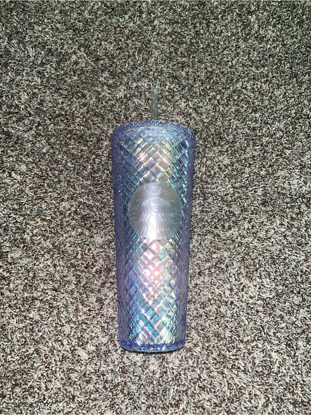 Starbucks Blue Holographic Diamond Tumbler with Straw